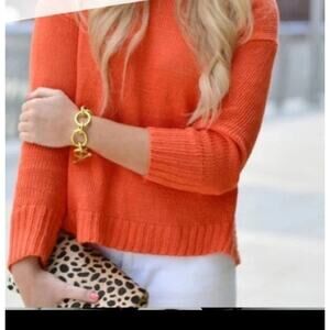 J. CREW 100% LINEN WOMENS ORANGE KNIT SWEATER SZ LG LIGHTWEIGHT COASTAL BEACH